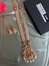 Load image into Gallery viewer, Pearl Lakshmi ji Golden Long haram Necklace set templejewelry
