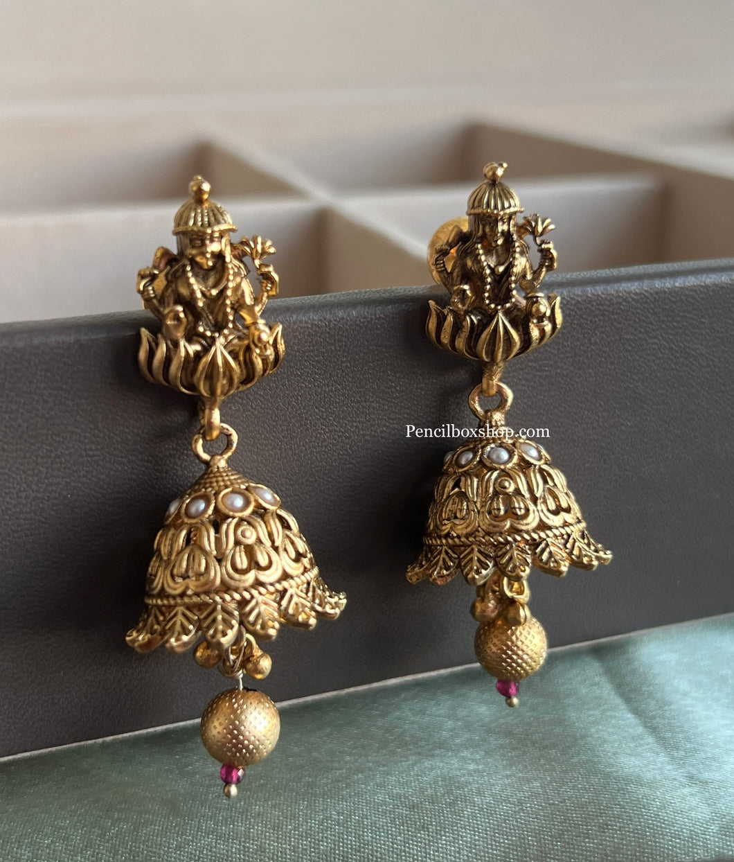 Lakshmi ji small Pearl stone jhumki earrings