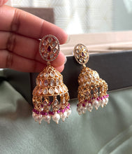 Load image into Gallery viewer, Tayani statement Carved 22k Gold plated Jhumki Earrings
