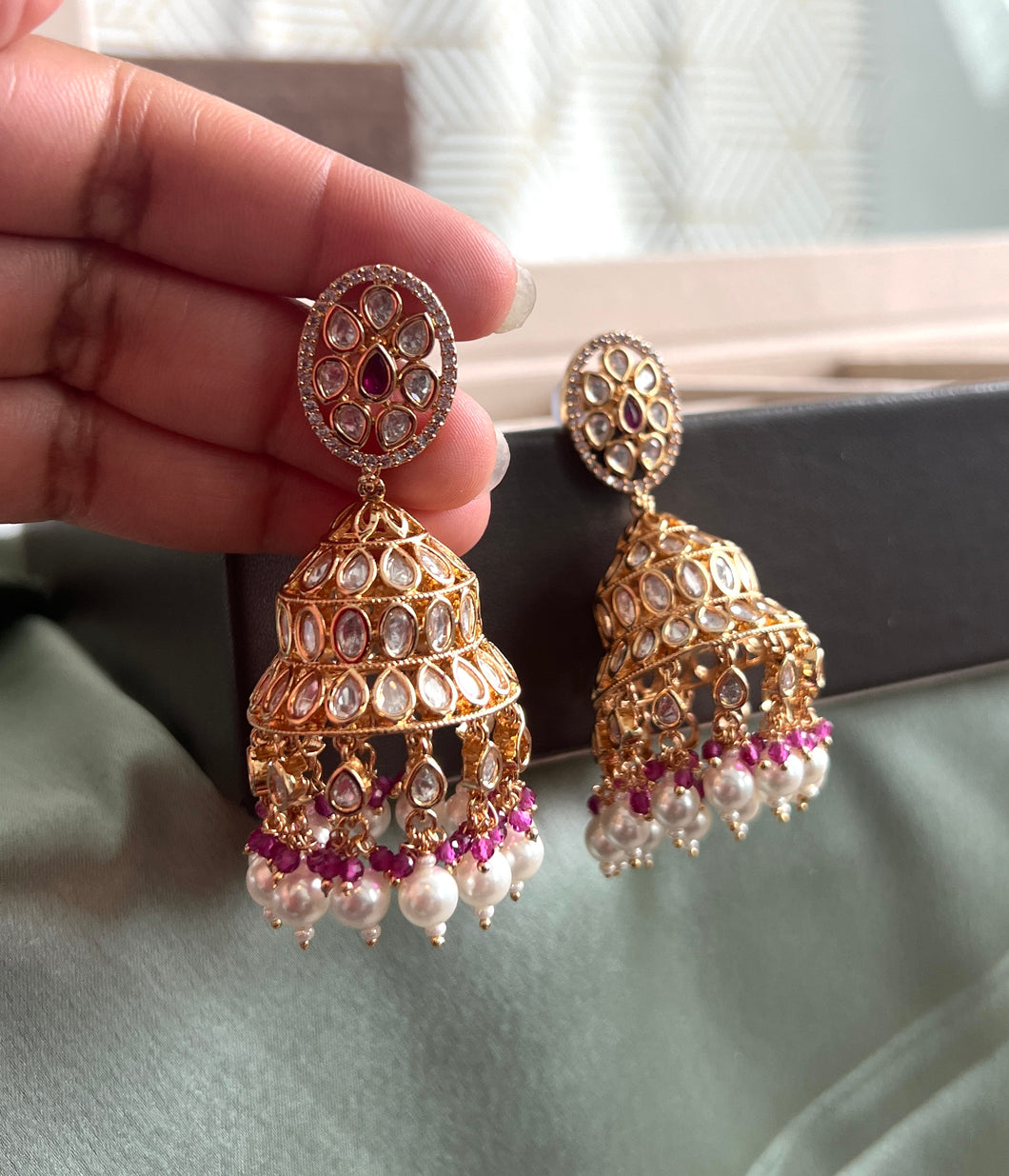 Tayani statement Carved 22k Gold plated Jhumki Earrings