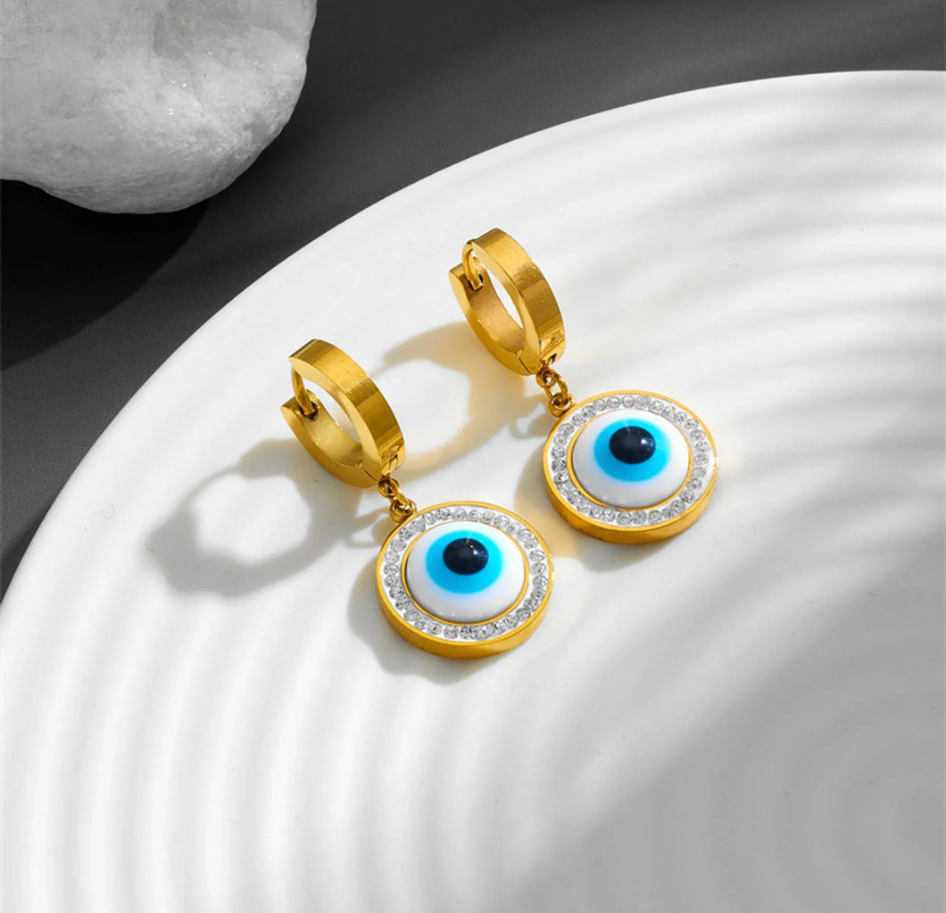 Evil Eye 18k gold plated Rhinestone Small Stud Earrings IDW