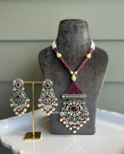 Load image into Gallery viewer, 22k Gold plated Tayani Long Ruby Bird Premium Statement Necklace set
