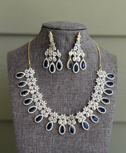 Load image into Gallery viewer, Royal Blue Gold Flower American Diamond cz Necklace set
