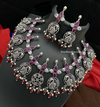 Load image into Gallery viewer, German silver Hanging Beads Pearl Statement  peacock stone necklace set
