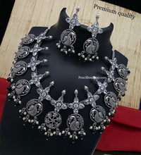 Load image into Gallery viewer, German silver Hanging Beads Pearl Statement  peacock stone necklace set
