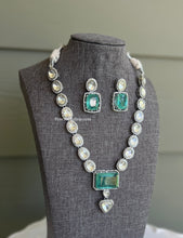 Load image into Gallery viewer, Uncut Kundan Statement Cz Silver Foiled Necklace set
