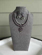 Load image into Gallery viewer, German silver Multicolor Kemp Stone peacock hasli necklace set
