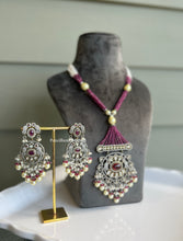 Load image into Gallery viewer, 22k Gold plated Tayani Long Ruby Bird Premium Statement Necklace set
