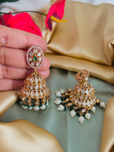 Load image into Gallery viewer, Tayani statement Carved 22k Gold plated Jhumki Earrings
