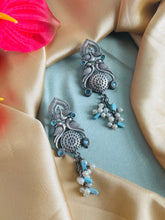 Load image into Gallery viewer, German Silver Peacock Hanging Beads Jhumka earrings
