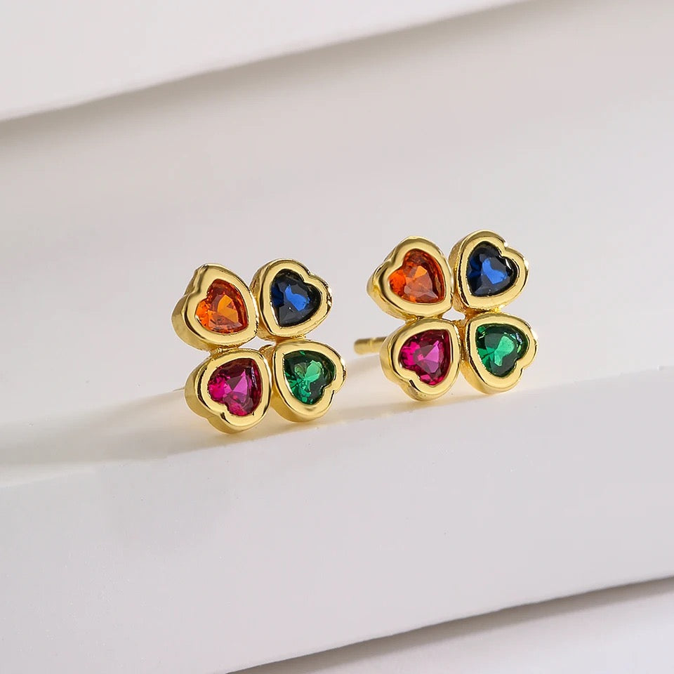 Multicolor Flower Gold plated Tiny Small Stud earrings IDW