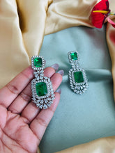 Load image into Gallery viewer, American Diamond Silver Emerald Green Cz Earrings
