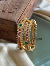 Load image into Gallery viewer, Set of 2 Bangles Ruby green stone Kundan Stone gold finish
