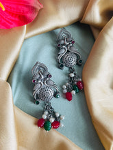 Load image into Gallery viewer, German Silver Peacock Hanging Beads Jhumka earrings
