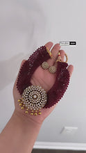 Load and play video in Gallery viewer, Vani Ruby Hydro Beads Cz Golden Big Pendant Necklace set
