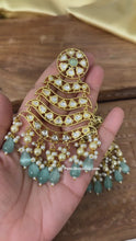 Load and play video in Gallery viewer, Tayani Mint Golden statement Chandbali Long Jhumka Earrings
