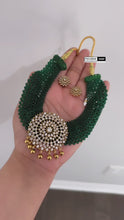 Load and play video in Gallery viewer, Vani Green Hydro Beads Cz Golden Big Pendant Necklace set
