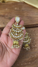 Load and play video in Gallery viewer, Kundan Golden Dangling Long Jhumka Earrings
