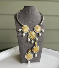 Load image into Gallery viewer, 92.5 Silver Coated German silver pachi Kundan Meenakari Orange necklace set is
