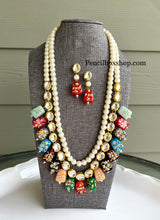 Load image into Gallery viewer, Multicolor Kundan Tanjore Beads Pearls Long necklace mala set
