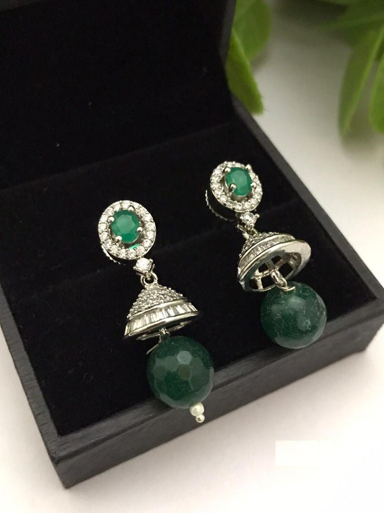 American diamond Green pearl small Cz Earrings