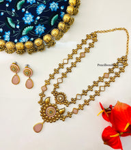 Load image into Gallery viewer, Contemporary Amrapali Kundan Natural Stone Brass Necklace set
