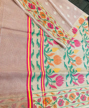 Load image into Gallery viewer, Chanderi Zari border Golden pink orange Green Saree
