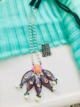 Load image into Gallery viewer, Handpainted Kundan Big Stone German silver Big Stone Lotus Painted Long necklace set
