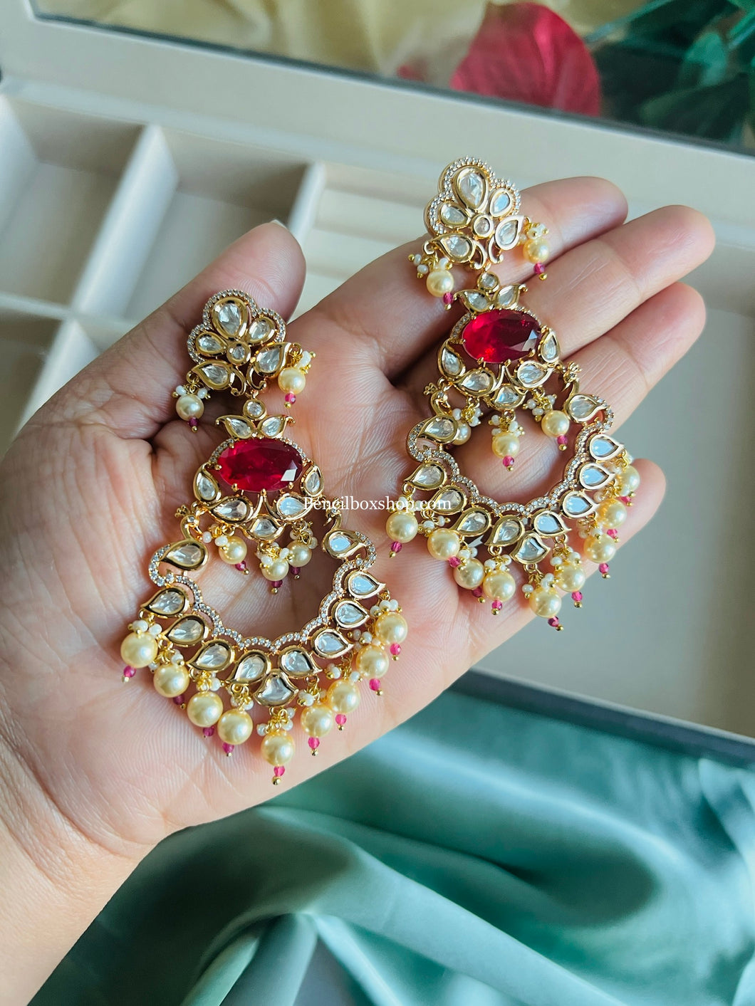 Ruby doublet Tayani statement 18k Gold plated Dangling Earrings