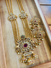 Load image into Gallery viewer, Multicolor Long Peacock kemp stone cz Haram Necklace set
