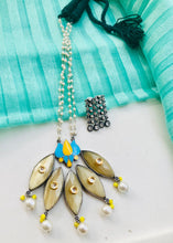 Load image into Gallery viewer, Handpainted Kundan Big Stone German silver Big Stone Lotus Painted Long necklace set
