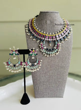 Load image into Gallery viewer, Multicolor Glass Stone Designer Piece German Silver Lookalike Necklace set
