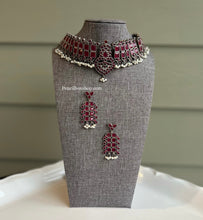 Load image into Gallery viewer, German silver Stone Square Designer Choker necklace set
