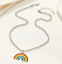 Load image into Gallery viewer, Rainbow Long Silver Multicolor Simple Pendant Chain necklace IDW
