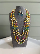 Load image into Gallery viewer, Rani Multicolor Glass Beads Kundan Premium Designer Three layered Necklace set
