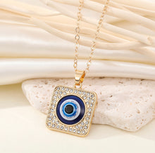 Load image into Gallery viewer, Evil eye Blue White Square Rhinestone Necklace  for protection IDW
