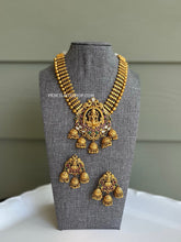 Load image into Gallery viewer, Lakshmi Ji Gold finish Real Kemp Stone Premium Quality Necklace set
