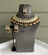 Load image into Gallery viewer, Uncut Kundan Golden Carved Stone Statement Designer Necklace set
