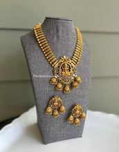 Load image into Gallery viewer, Lakshmi Ji Gold finish Real Kemp Stone Premium Quality Necklace set
