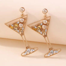 Load image into Gallery viewer, Champagne color wine Rhinestone pearl Wine glass earrings IDW
