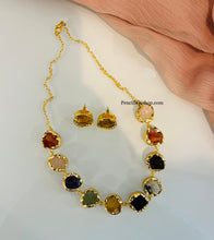 Load image into Gallery viewer, Contemporary Natural Stone brass made Necklace Earrings set
