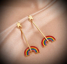 Load image into Gallery viewer, Rainbow golden sleek Enamel Paint Earrings for women IDW
