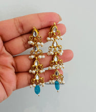 Load image into Gallery viewer, Kundan back Meenakari long Dangling Pearl Hanging earrings
