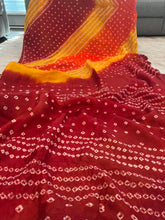 Load image into Gallery viewer, Bandhani Red Yellow Orange Georgette Saree
