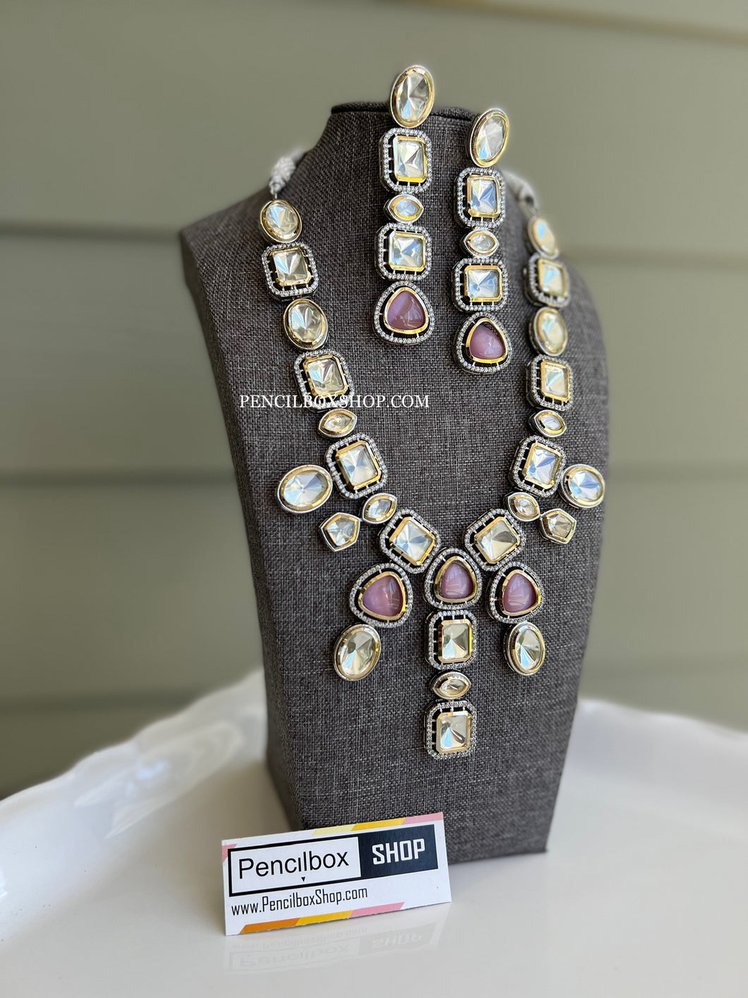 Pink Uncut Kundan Silver Foiled Necklace Statement Designer set