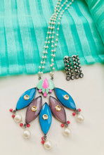 Load image into Gallery viewer, Handpainted Kundan Big Stone German silver Big Stone Lotus Painted Long necklace set
