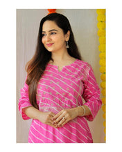 Load image into Gallery viewer, Pink cotton leheriya print with pant straight kurta women clothing
