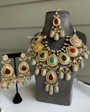 Load image into Gallery viewer, Jaislmer special Bridal Multicolor carved Statement Necklace set
