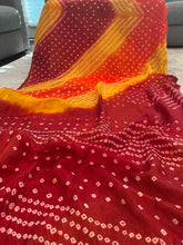 Load image into Gallery viewer, Bandhani Red Yellow Orange Georgette Saree
