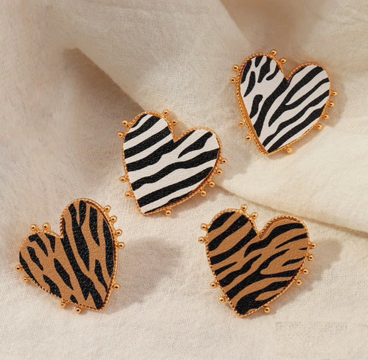 Heart Strip Animal print Stud Earrings IDW